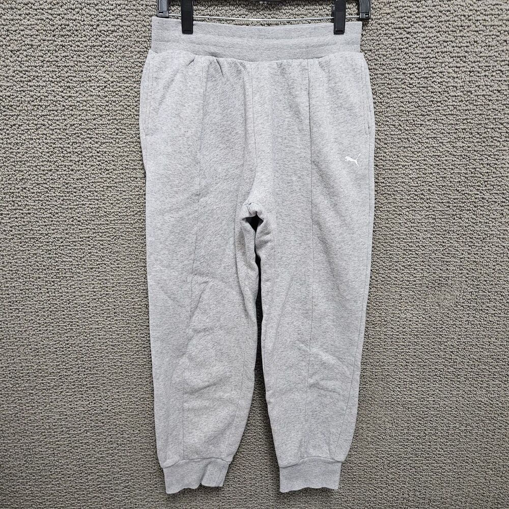 PUMA Women’s Gray Fleece Jogger Sweatpants Logo Graphic Elastic Waist Size XL